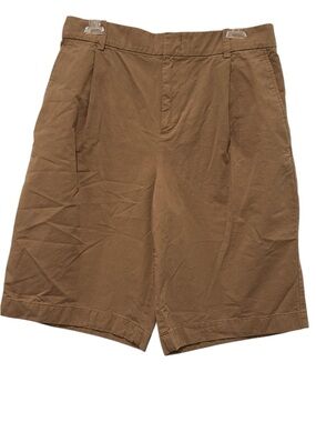 Vince Washed Cotton Twill Pleated Wide Leg Shorts High Rise Tan Women’s Size 8